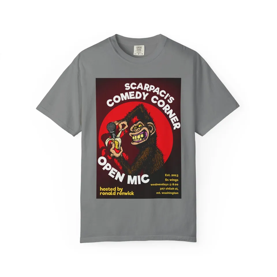 goat-grinder-scarpaci-s-comedy-corner-t-shirt-gorille-noir-l image 1